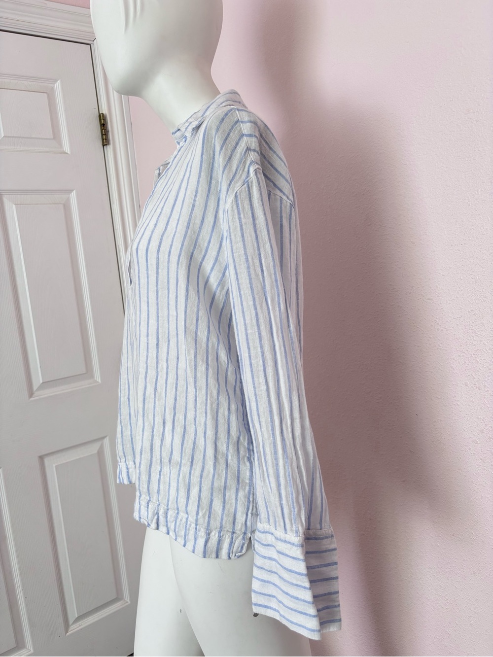 Martha Stewart Collection 100% Linen Blue & White Striped V-Neck Blouse Size M - Picture 4 of 11